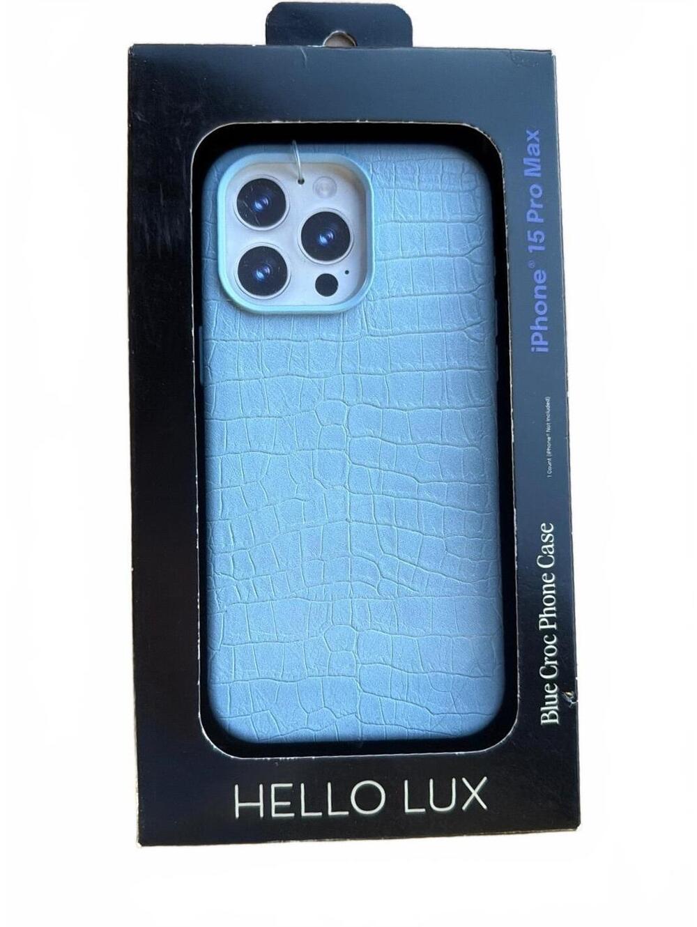 iPhone 15 Pro Max Phone Case Blue Croc Texture Faux Leather by Hello Lux NEW